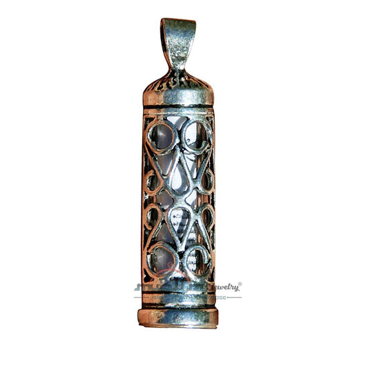 Beautiful Lattice Design Glass Jawshan Cevsen Vial Enclosed in Sterling Silver Islamic Talisman Pendant Tavis with 25″ Figaro Chain