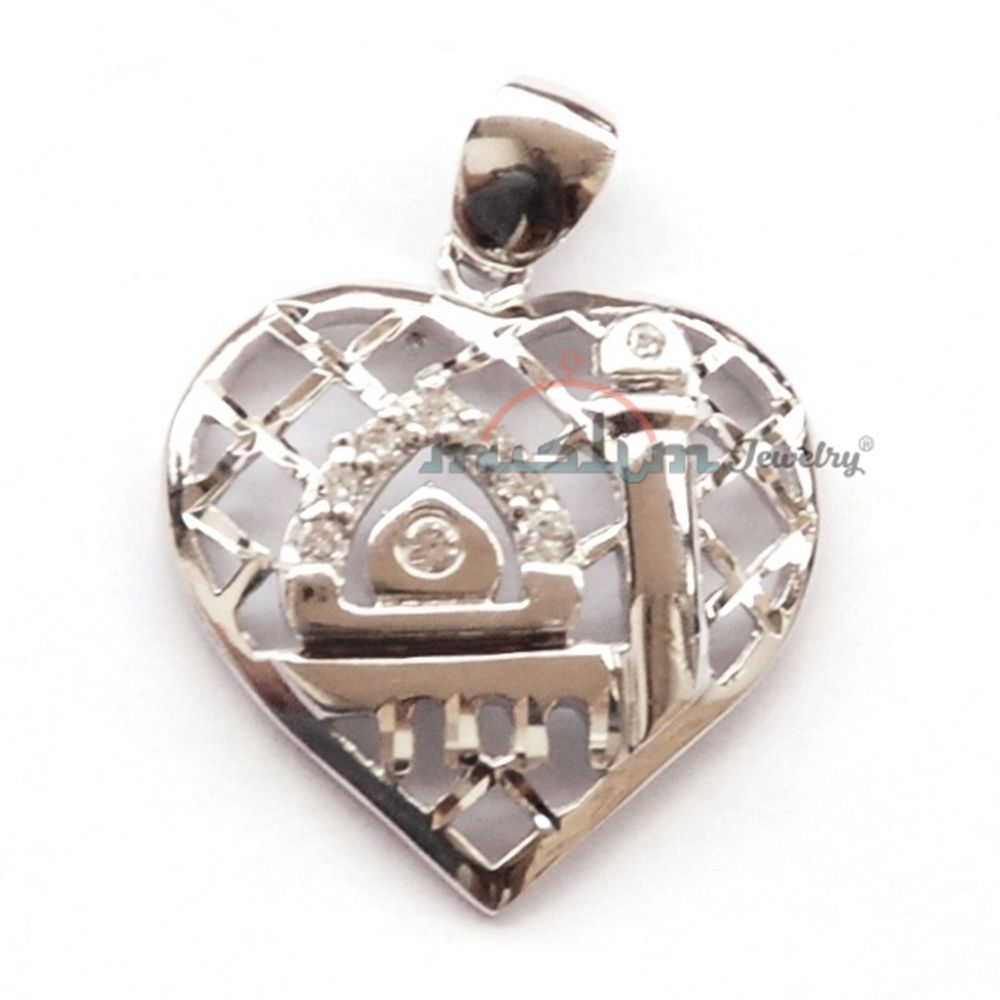Small Rhodium-Plated Silver Heart-Shaped Dome Minaret Pendant