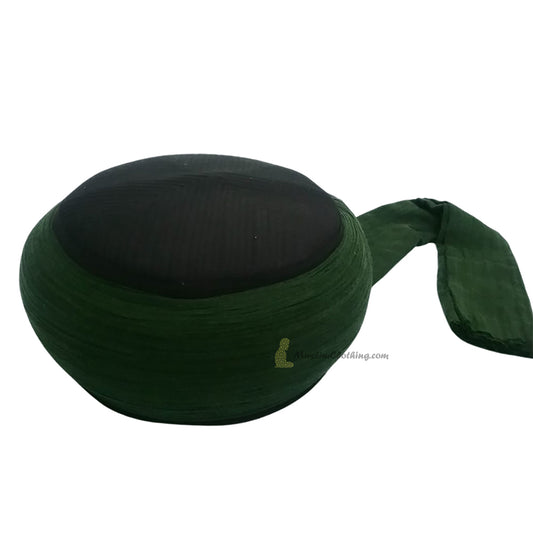 Kufi Malawi Kaku Hitam, Dibalut dengan Turban Katun 100% Hijau Tua