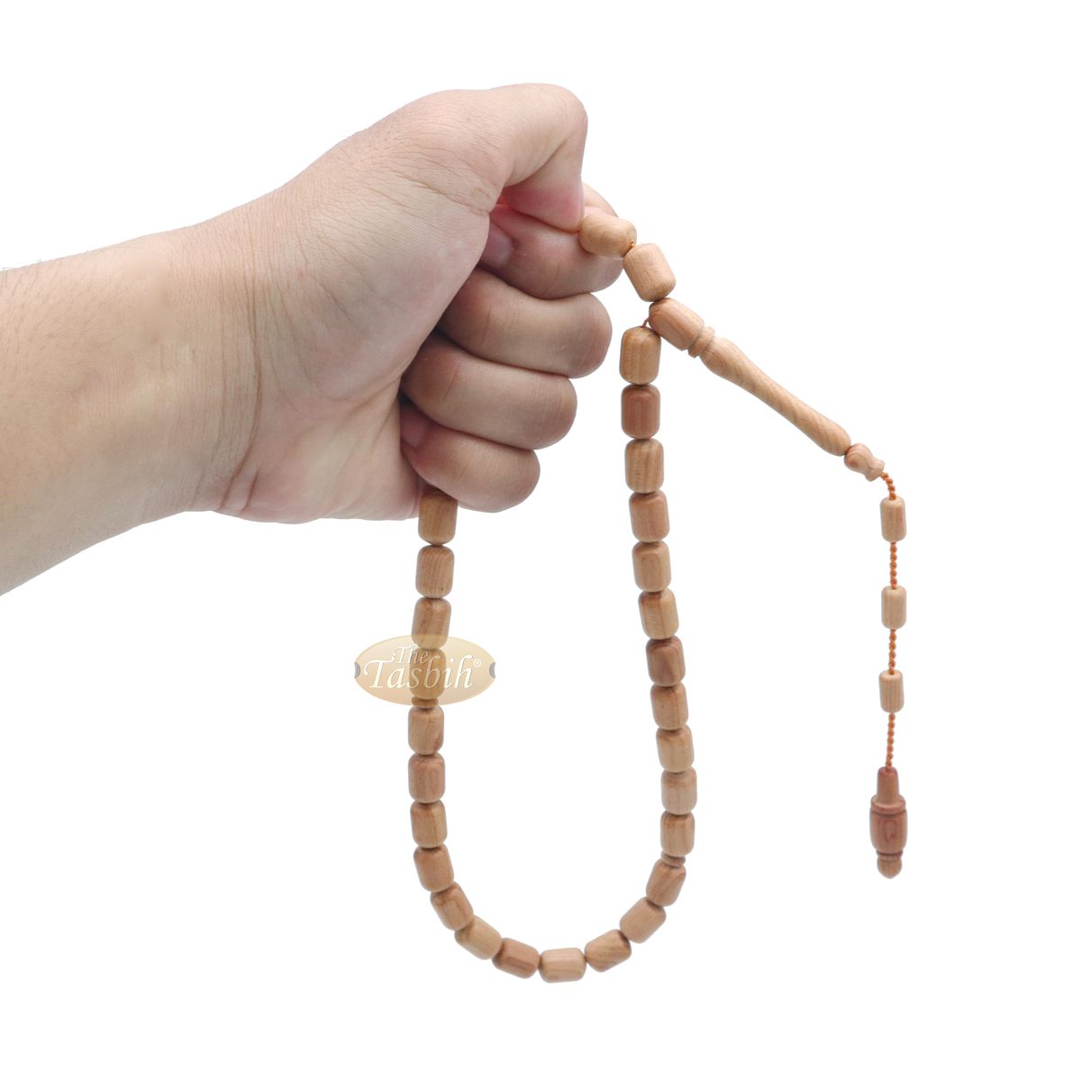 Light Brown Juniper Wood Tasbih 9×12 mm Cylinder Design 33-Ct Handmade Prayer Dhikr Beads