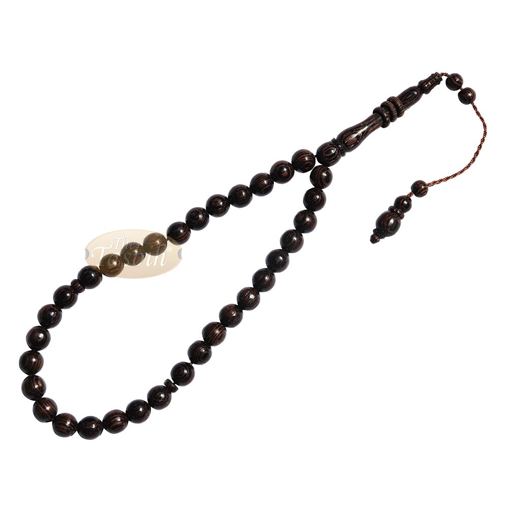 Natural Exotic Wenge Wood 33-Bead Rosary 9 mm Beads with Rings On Alif Imam