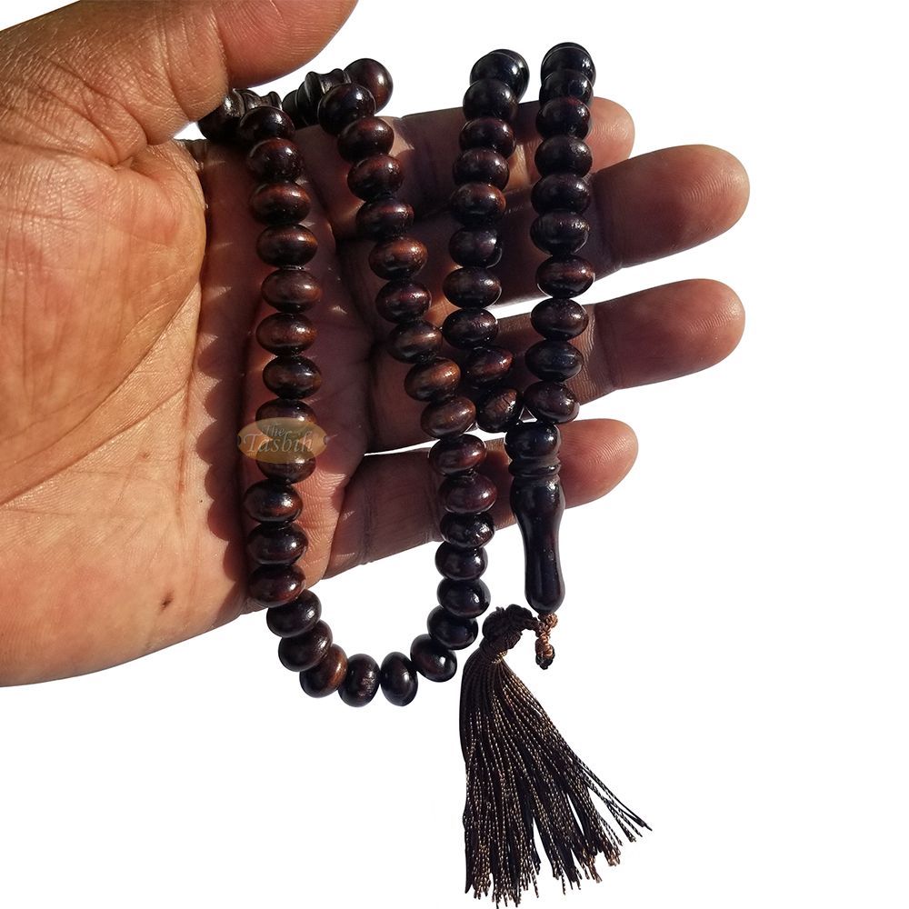 Large Wood Misbaha Tasbih Prayer Beads 8×11 mm Dark Brown Boxwood Muslim Necklace