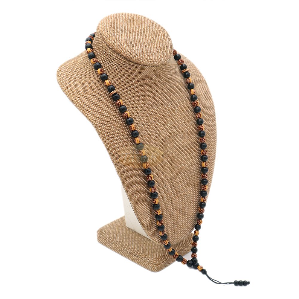 Muslim Prayer Beads – 8 mm Faux Onyx Black & Yellow Engraved beads 99 count Tasbih