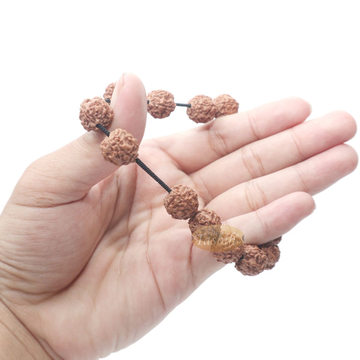 Natural Bracelet Jenitri Rudraksha Seed 16 mm with 16 Beads On Black Elastic Cord Unisex