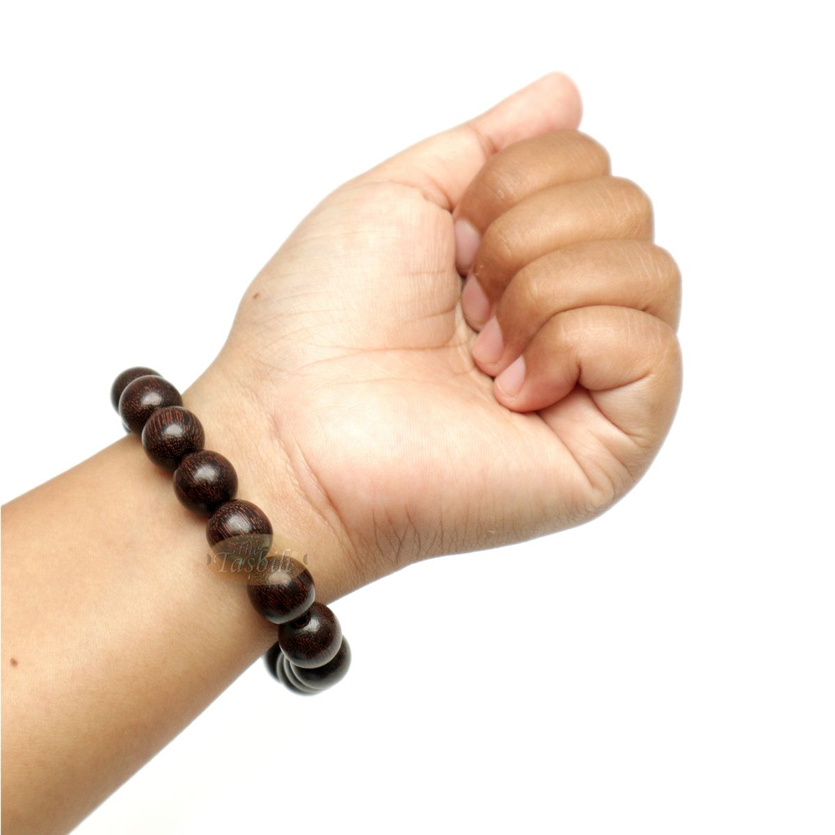 Large 12 mm Handmade Dark Tamarind Wood Bracelet On Elastic Cord 8-inch Durable String