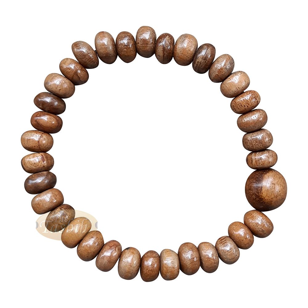 Tasbih Bracelet 9×6 mm Oud Wood 33-Bead Saucer-Shape On Elastic Cord