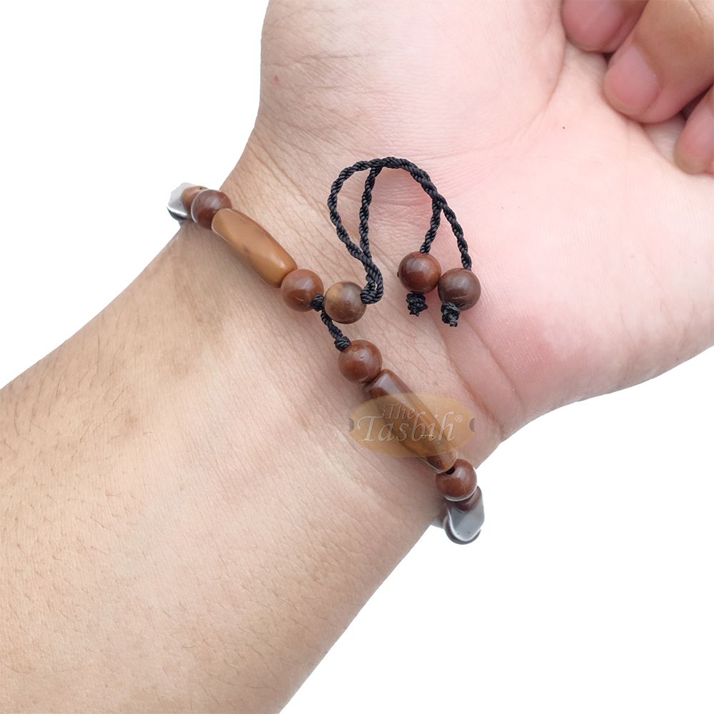 Brown Kuka 17ct Bracelet – Adjustable Handcrafted 6×18 mm Faceted Bar with 6 mm Round Genuine Natural Color Shiny Seed Beads in Gift Box