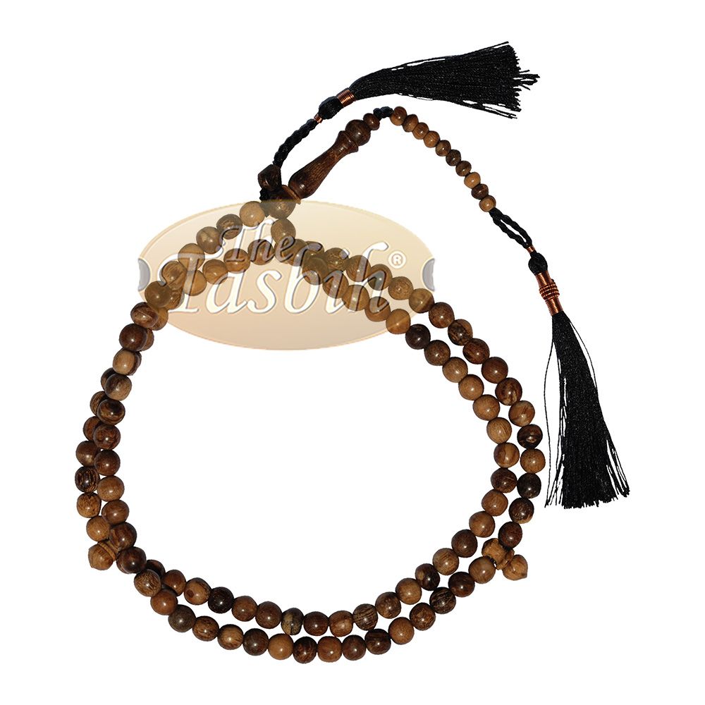 Scented Oud Light Brown Tasbih 8 mm Handmade Misbaha Prayer Beads Subha with Copper Decorated Tassels