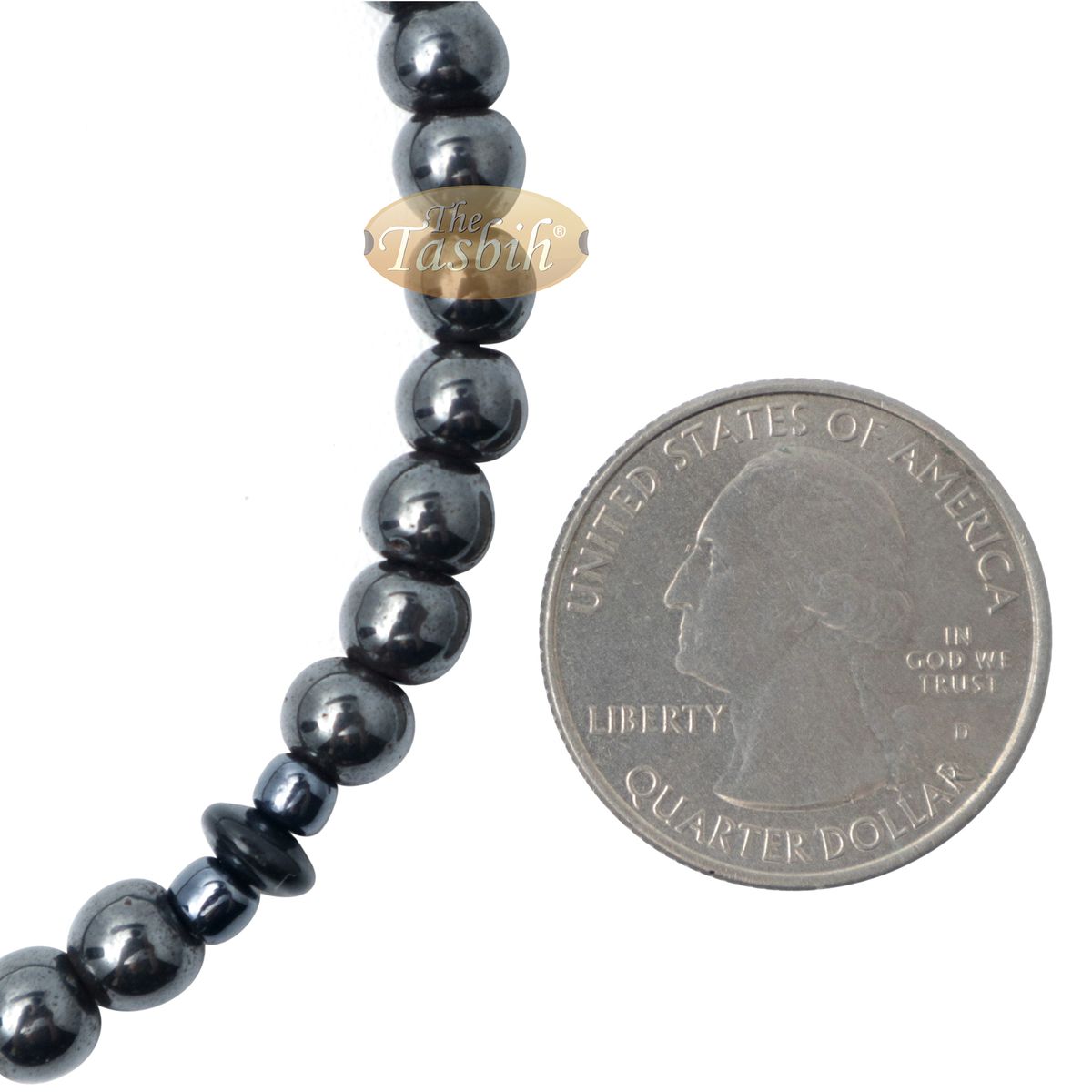 99-Bead Prayer Tasbih – Small 6 mm Hematite Beads with Saucer Dividers and 3 mm Accent – Islamic Stone Rosary Sibha Dhikr Tasbeeh with Gift Box