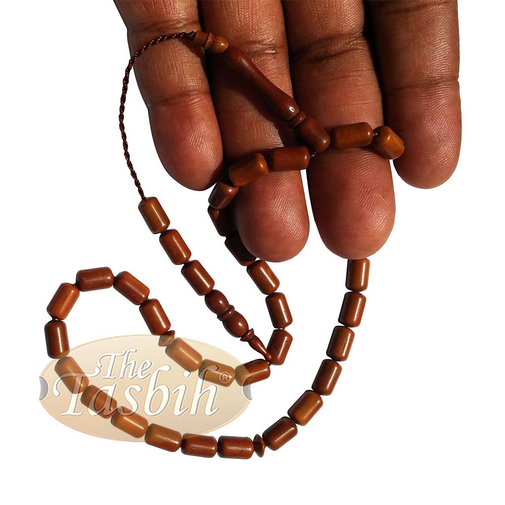Long Barrel Shape Dark Brown 33-Bead Kuka 6×10 mm Turkish Style Koka Tasbih Zikir Tasbih Prayer Beads