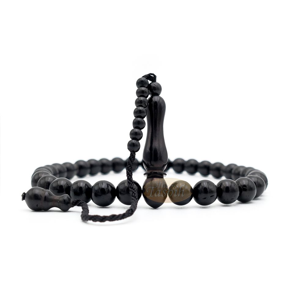 Black Kuka 33ct Tasbih Prayer Beads – Handcrafted 9 mm Round Genuine Natural Color Shiny Seed Rosary Beads in Gift Box