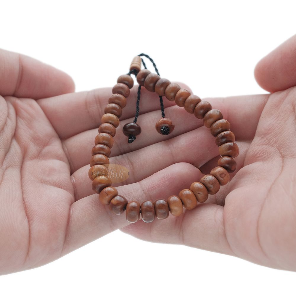 Small Kuka 33ct Tasbih Prayer Beads – Adjustable Handcrafted 5×8 mm Short Barrel Genuine Natural Color Shiny Seed Rosary Beads in Gift Box