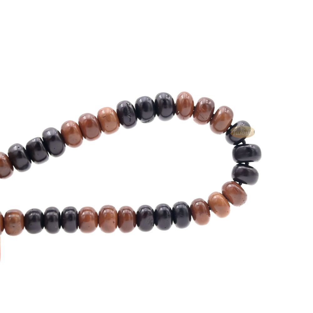 Mix Brown & Black Kuka 33ct Tasbih Bracelet – Adjustable Handcrafted 5×8 mm Short Barrel Genuine Seed Misbaha in Gift Box
