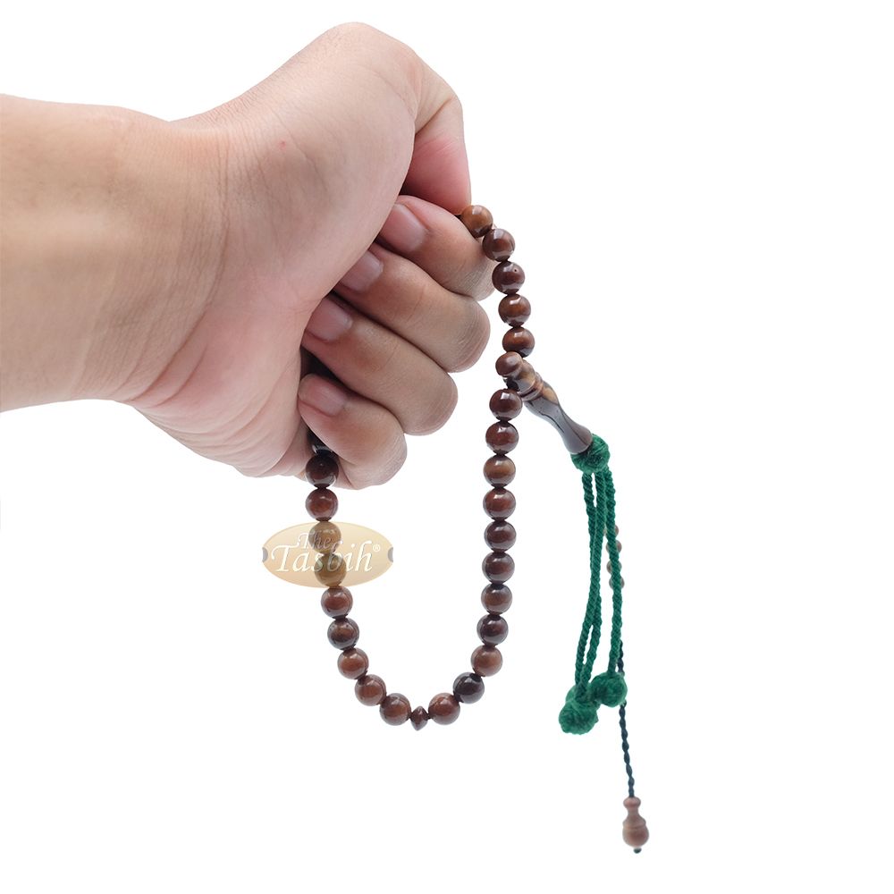 Natural Kuka 8 mm Palm Seed Tasbih – 33-bead with Green Yarn Stops