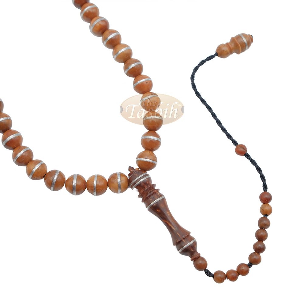 Natural Genuine Kuka Seed Tasbih Misbaha 99 count 8 mm Silver Inlay Beads Muslim Prayer Necklace