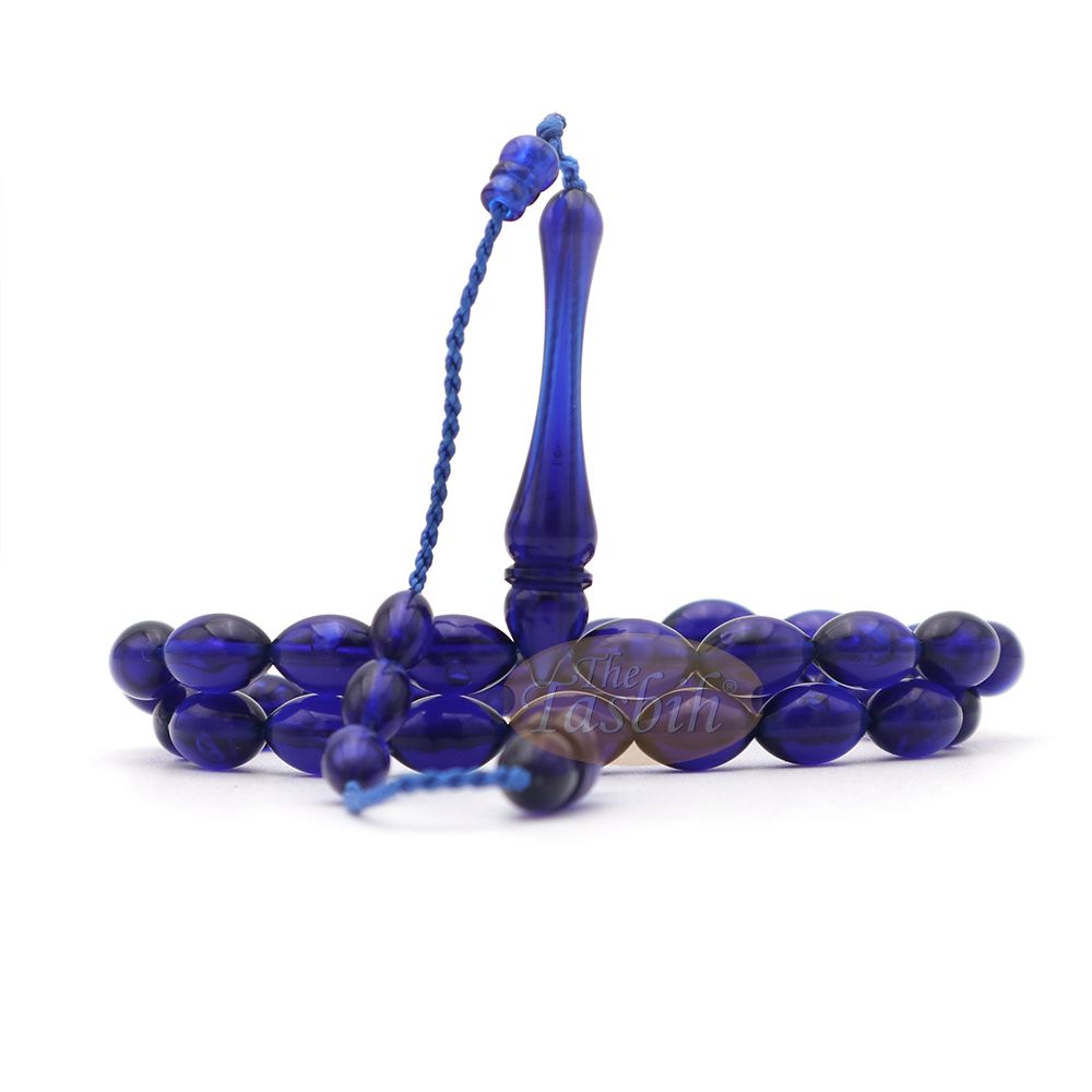 Tasbih Tapered Oval Translucent Blue 33 7×10 mm Monomer Beads