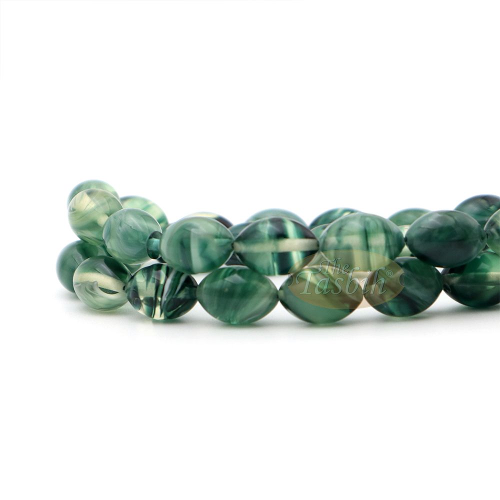 Marble Dark Green 9×12 mm Monomer Bead – 33ct Muslim Prayer Beads Misbaha