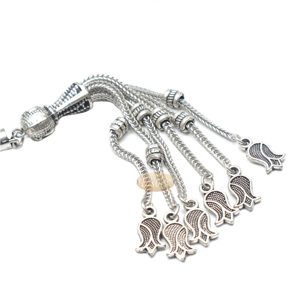 Muslim Dhikr Beads Small 33Ct Tasbih 9×8 mm Amber-Color Barrel with Tulip Charms