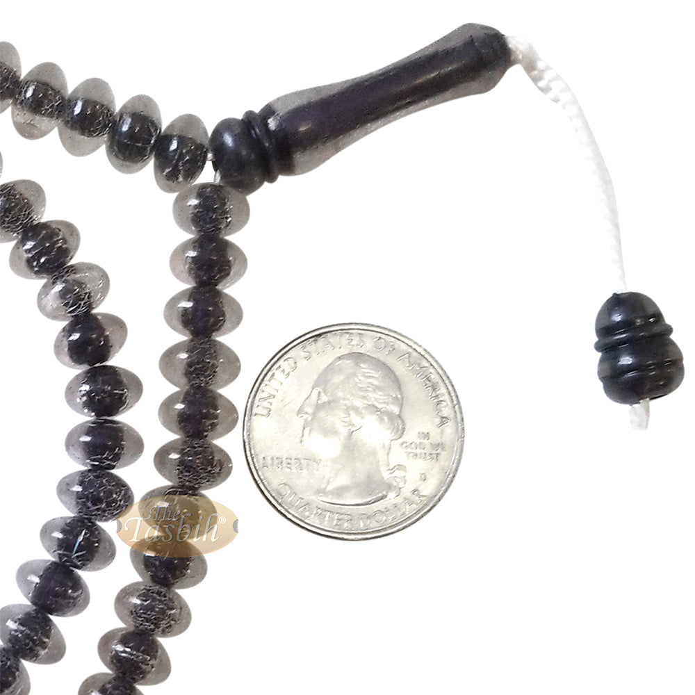 Muslim Dhikr Beads - Medium-Size Translucent Black 8x5 mm Simple Plastic 99-Bd Islamic Prayer Tasbeeh Dhikr Salat 20-inch Misbaha Knob Ends