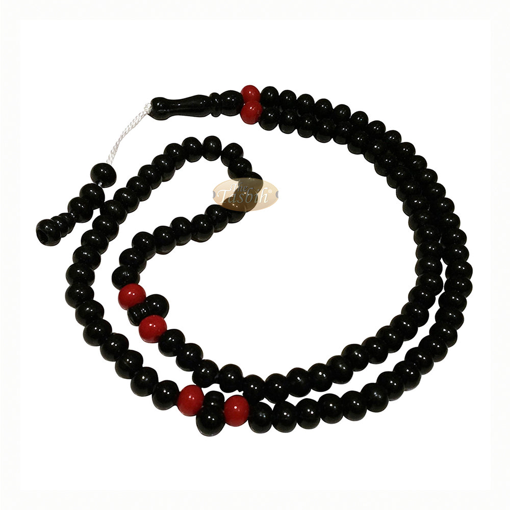 Tasbih Plastik Hitam Kecil 6x7 mm dengan Manik-manik Aksen Merah