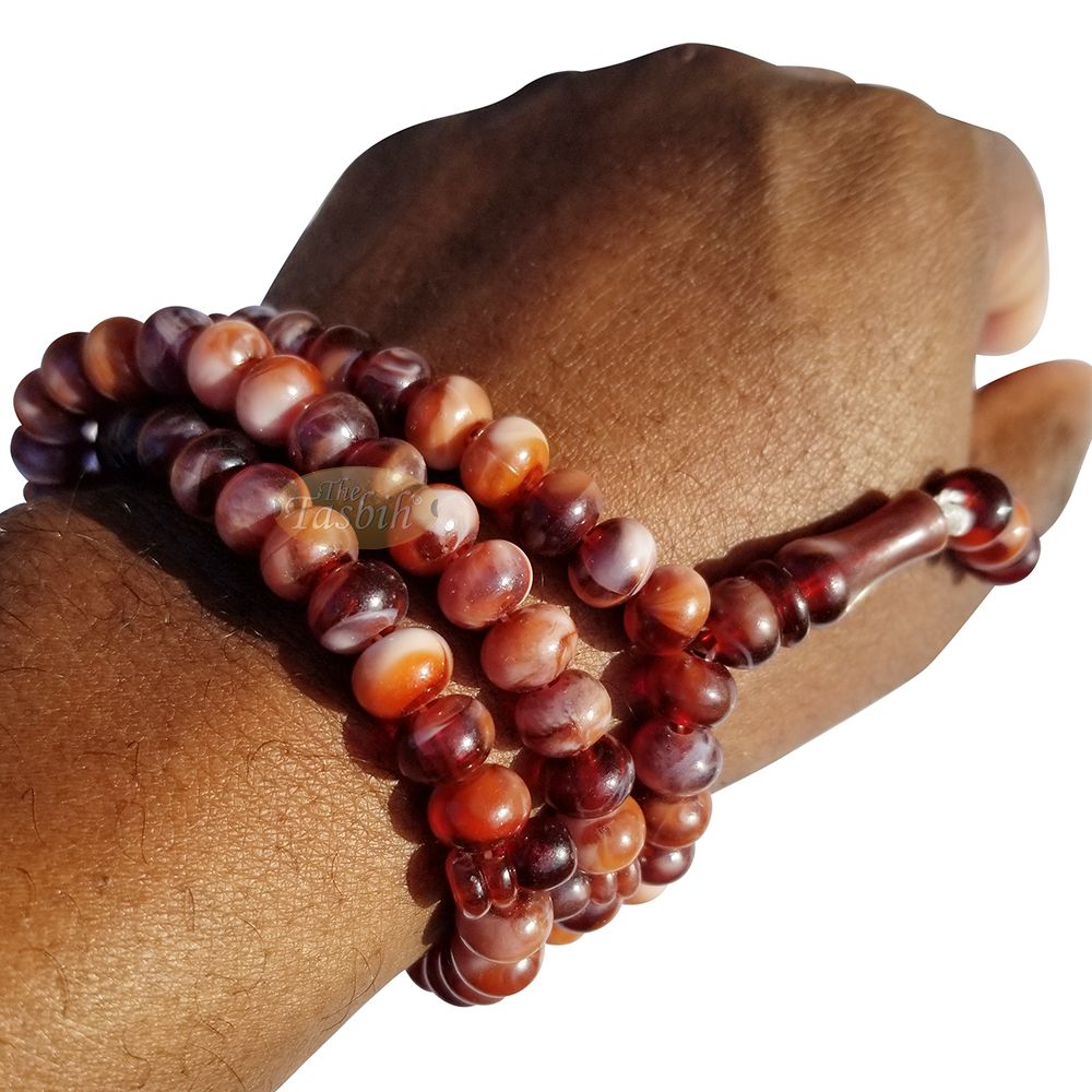Muslim Prayer Beads – Marble Dark Brown 7×9 mm Oval Plastic Beads 99 count Dhikr Tasbih Sibha