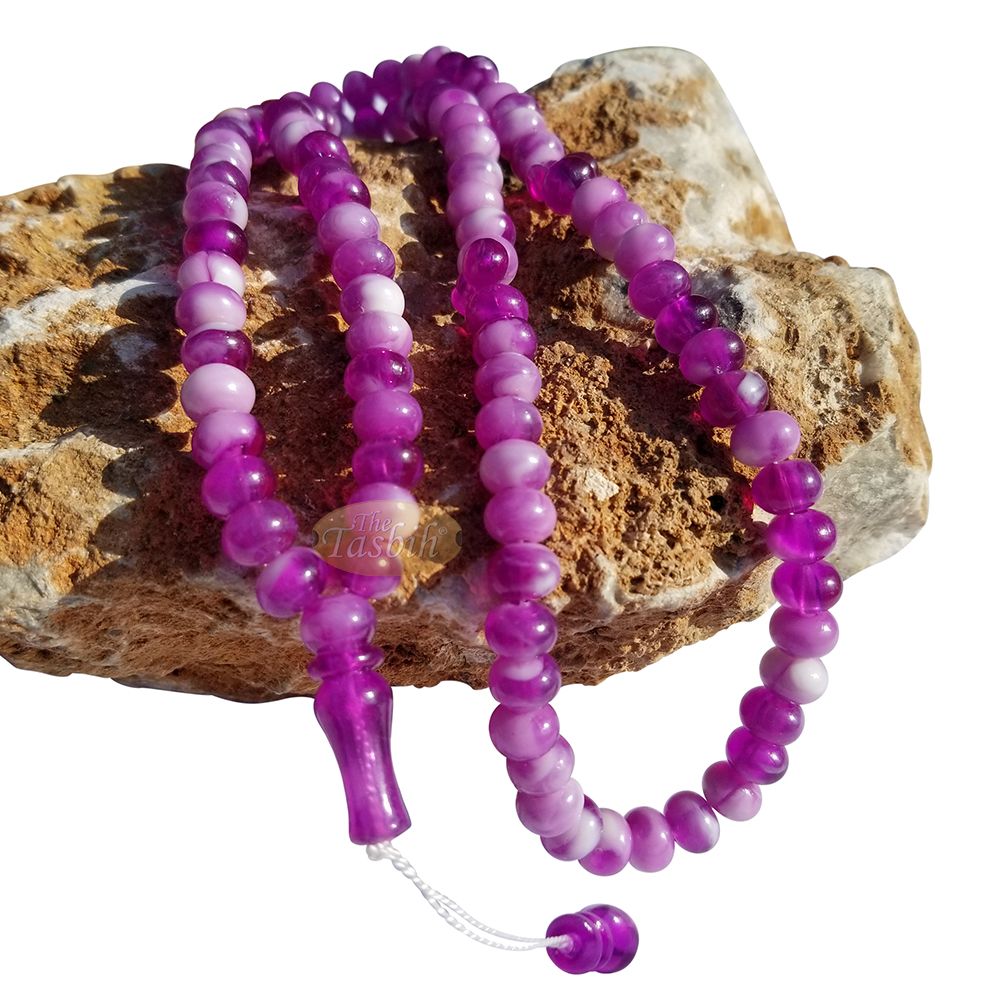 Muslim Prayer Beads – Marble Purple 7×9 mm Oval Plastic Beads 99 count Dhikr Tasbih Sibha