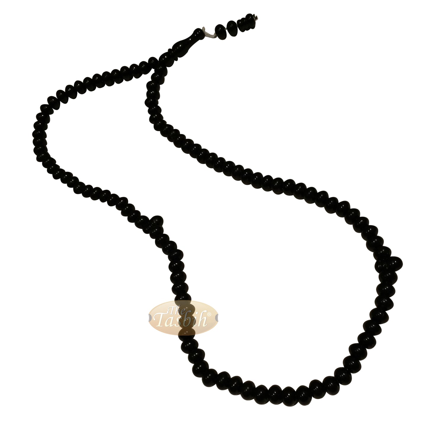 Small Prayer Beads - Plain Black Simple 99-Bead Horizontal Oval Plastic Tasbih Sibha Misbaha with Knob Stop Above Alif