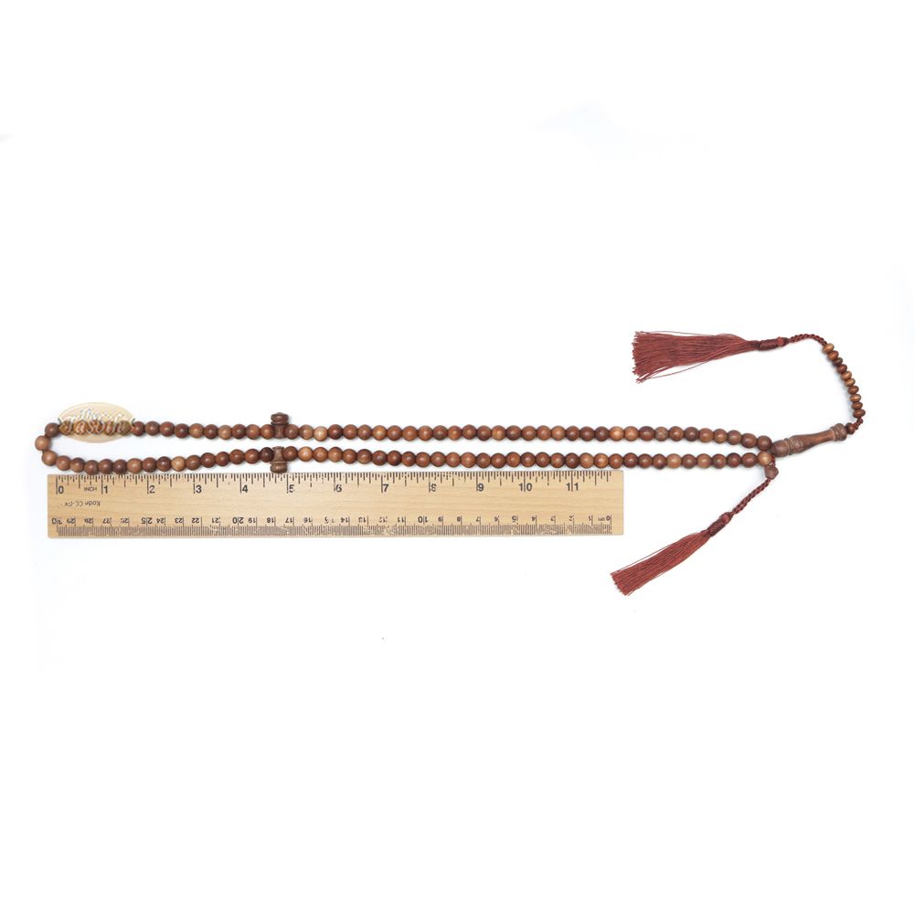 Naturally-Dyed Ironwood 8 mm Tasbih Prayer Beads 99-Bead with Matching Brown Tassels