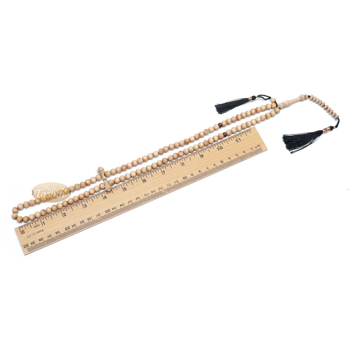 Sandalwood 7 mm Tasbih Misbaha Prayer Beads Sibha with 11-Bead Marker & Black Tassels