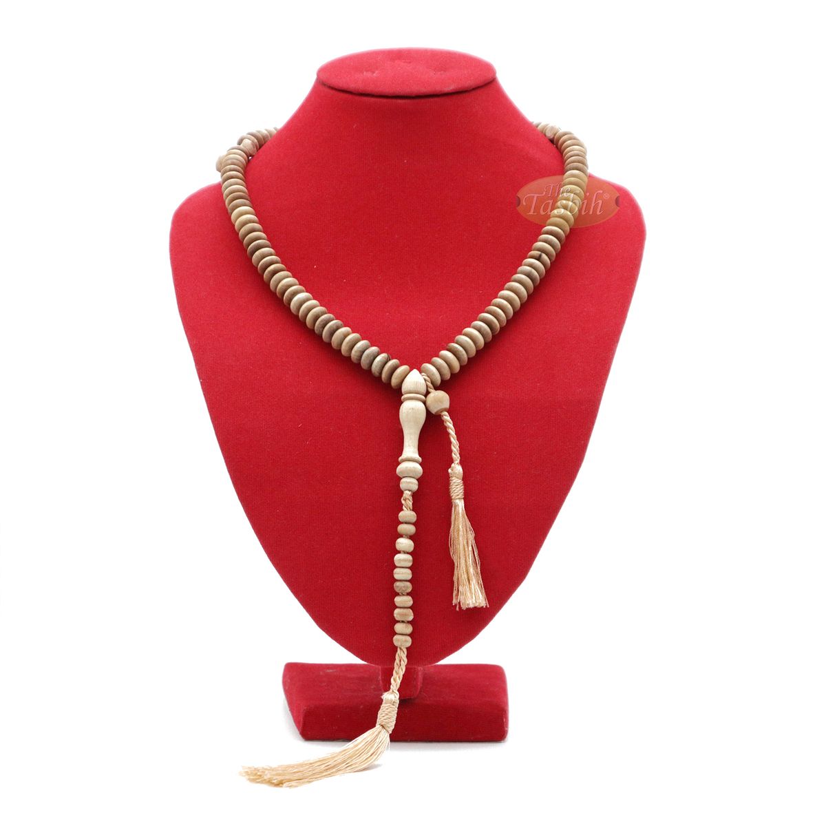 Sandalwood Muslim Prayer Beads – Natural Scented 10×5 mm Saucer Shape 99-Bead Wood Dhikr Tasbih Sibha Misbaha Light Brown Tassels Gift Boxed