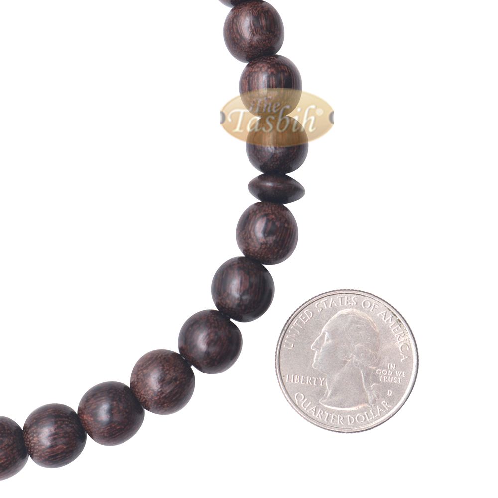 Handcrafted Tamarind Wood 33-Bead Dhikr Prayer Tasbih Dark Brown Tassels 10 mm Beads