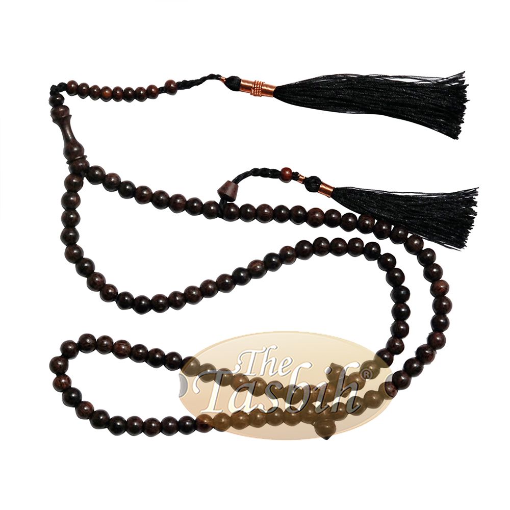 6 mm Dark Brown Tamarind Wood Necklace Prayer Beads Copper On Tassels