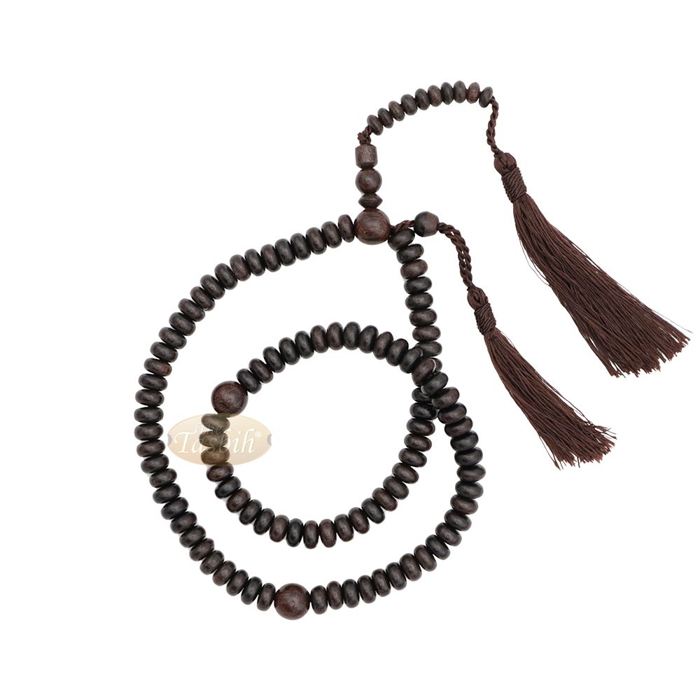 Flat Oval 6×9 mm Tamarind Tasbih 99 Beads with Brown Tassels