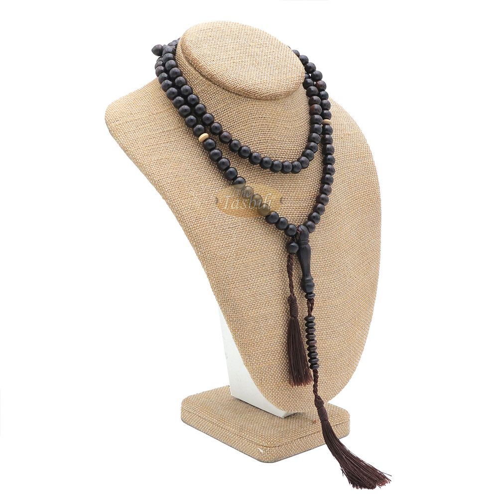 Tamarind wood Muslim Prayer Beads – Handcrafted 8 mm 99-count Islamic Dhikr Beads with 2 Citrus wood Dividers