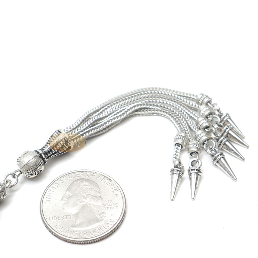 Tamarind Wood Tasbih – 8 mm Beads with Ornamental Silver-Tone Fox-Tail Chain Tassel