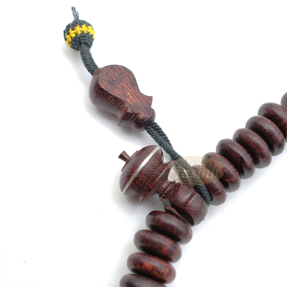 Tijani Tariqah Sibha – Limited Edition Madhawi 13×5 mm Tamarind Pewter Inlay Contour Dividers 100 Beads