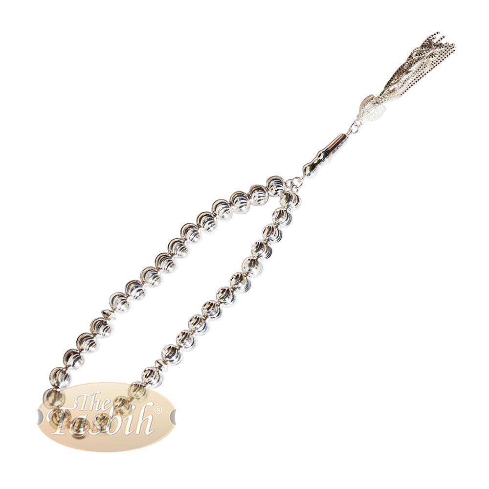 Sterling Silver 7 mm Islamic Prayer Beads 33 Ridged Round Disc Divided