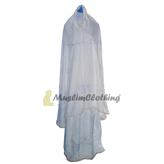 White Embroidered Lace Trim Abaya Mukena Hijab Islamic Women's Prayer Garment