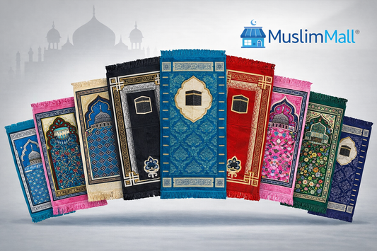 Collection of Islamic prayer rugs showing different designs and styles used for daily salah and namaz