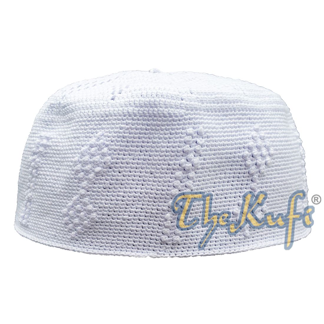 White Crocheted Kufi Hat - 100% Cotton Prayer Cap With Mixed Weave (Tight & Loose)