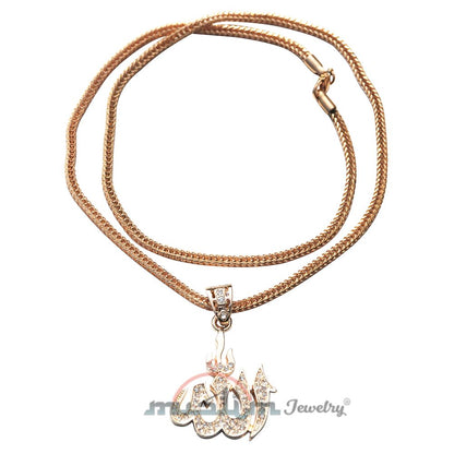Large Gold Allah Pendant with Rhinestones Gold-Tone On 24″-(61 cm) Fox Tail Chain