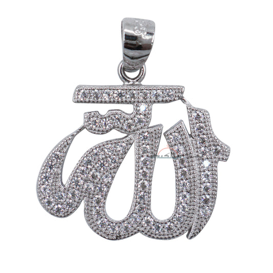 Small Allah Pendant Rhodium-Plated Silver With Cubic Zirconia