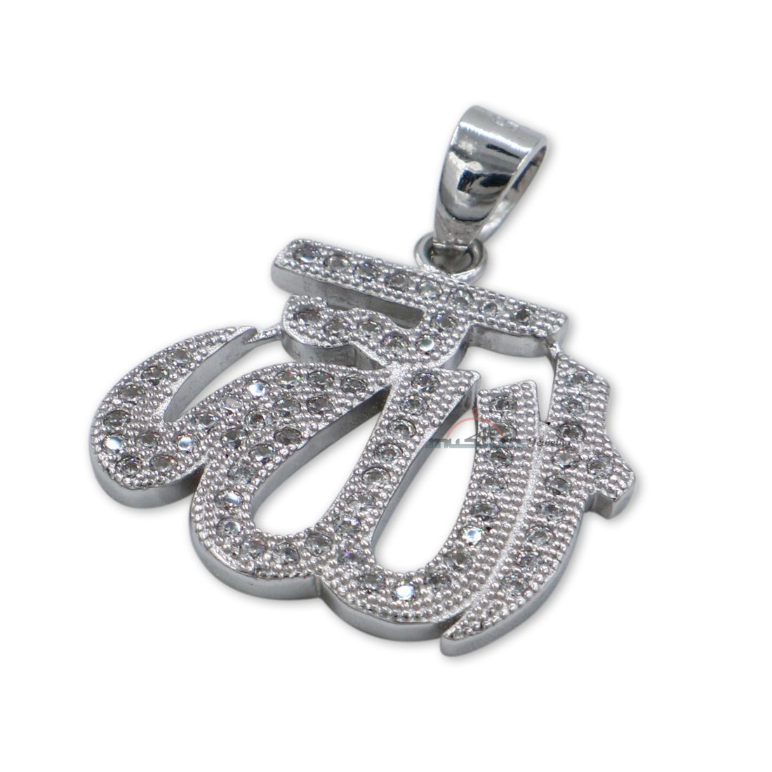 Small Allah Pendant Rhodium-plated Silver with Cubic Zirconia