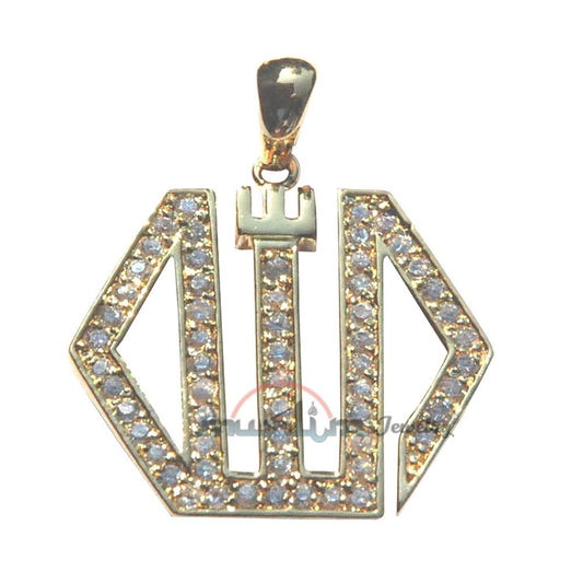 6-Sided CZ Allah Pendant – 10Kt Gold Over Sterling Silver