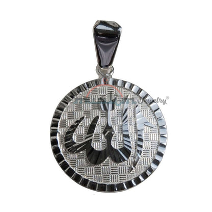 Allah Pendant For Necklace 2.2cm Round 925 Silver Diamond-Cut Design