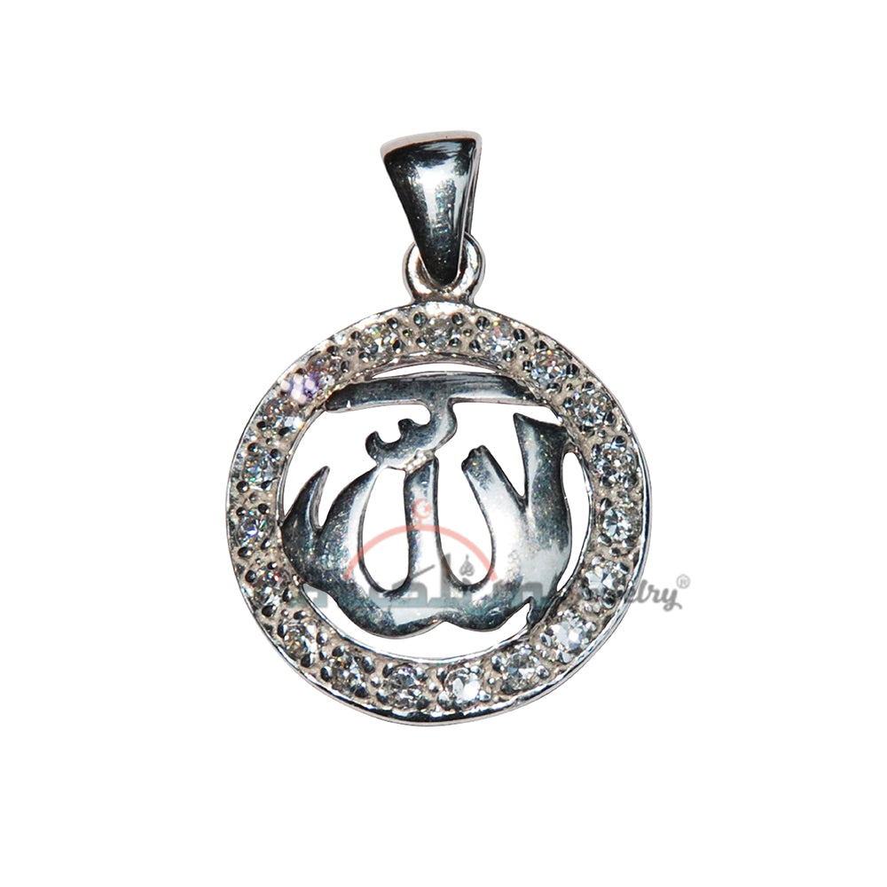 Round Allah Cut-Out Pendant Cubic Zirconia Cz Studded Border