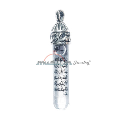 Ayatul-Kursi Pendant Glass Vial Sterling Silver Clear Zamzam Water