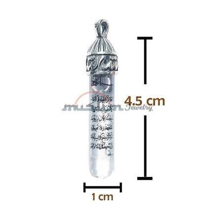 Ayatul-Kursi Pendant Glass Vial Sterling Silver Clear Zamzam Water