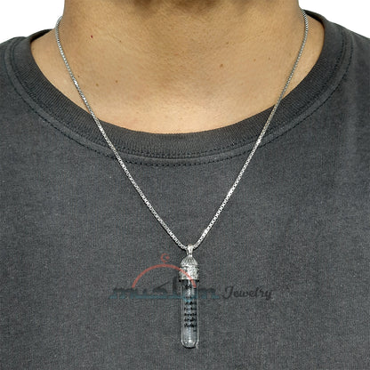 Ayatul-Kursi Pendant Glass Vial Sterling Silver Clear Zamzam Water