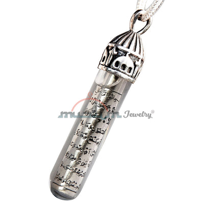 Quran Pendant Ayatul-Kursi In Zemzem Water Silver Tube Mosque Top Vial